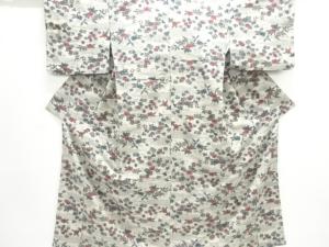 大正ロマン　霞に草花模様織り出しお召着物